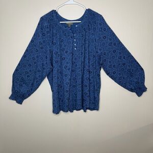 Style & Co. Cotton and Modal Blend Navy Floral Peasant Blouse Size 3X